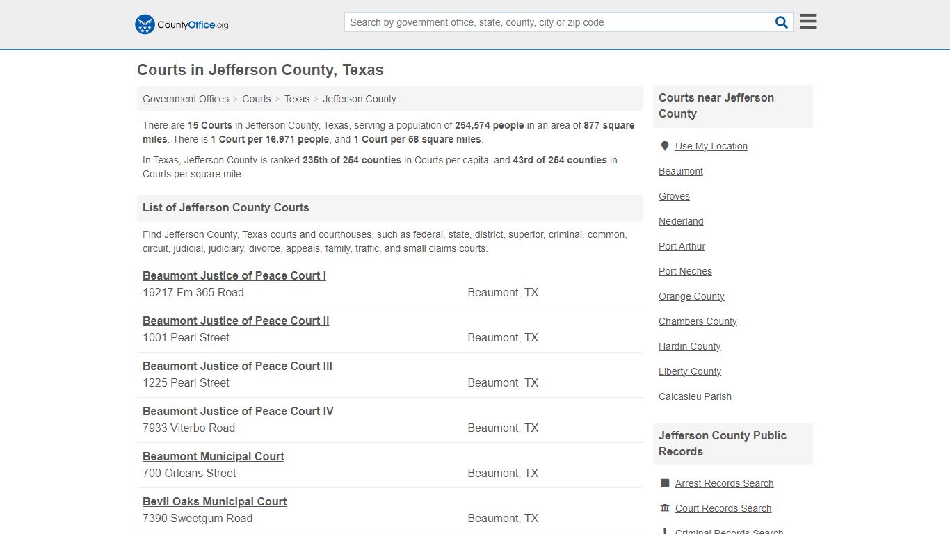 Courts - Jefferson County, TX (Court Records & Calendars)